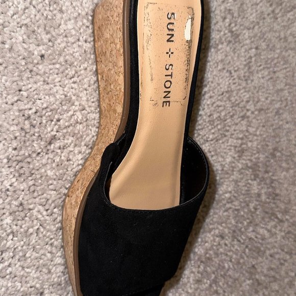 Sun Stone Charlottee Wedge Sandals Black Mc 7M - Picture 2 of 4